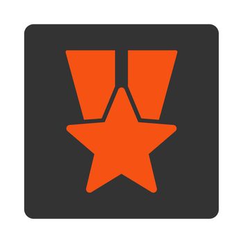 Star medal icon from Award Buttons OverColor Set. Icon style is orange and gray colors, flat rounded square button, white background.