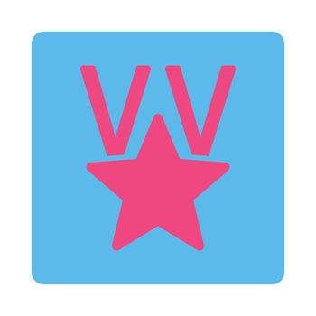 Victory icon from Award Buttons OverColor Set. Icon style is pink and blue colors, flat rounded square button, white background.