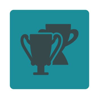 Trophy cups icon from Award Buttons OverColor Set. Icon style is soft blue colors, flat rounded square button, white background.