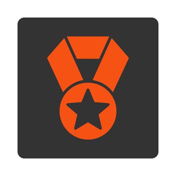 Champion medal icon from Award Buttons OverColor Set. Icon style is orange and gray colors, flat rounded square button, white background.