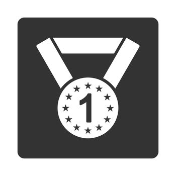 First medal icon from Award Buttons OverColor Set. Icon style is white and gray colors, flat rounded square button, white background.