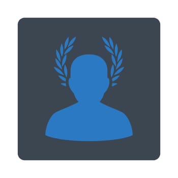 Caesar icon from Award Buttons OverColor Set. Icon style is smooth blue colors, flat rounded square button, white background.