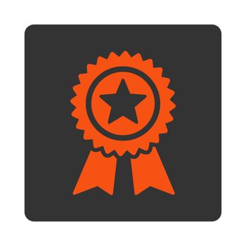 Guarantee icon from Award Buttons OverColor Set. Icon style is orange and gray colors, flat rounded square button, white background.