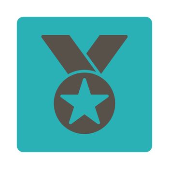 Medal icon from Award Buttons OverColor Set. Icon style is grey and cyan colors, flat rounded square button, white background.