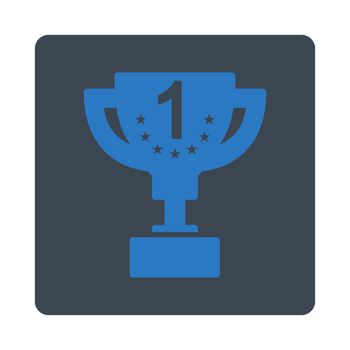 First prize icon from Award Buttons OverColor Set. Icon style is smooth blue colors, flat rounded square button, white background.