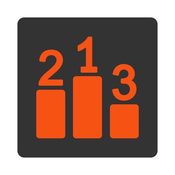 Pedestal icon from Award Buttons OverColor Set. Icon style is orange and gray colors, flat rounded square button, white background.