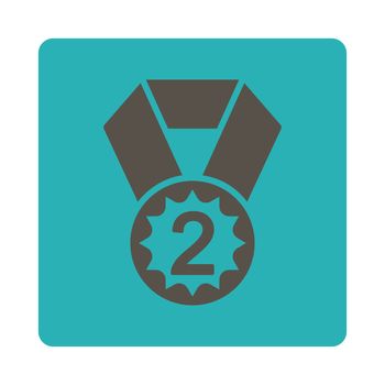 Second place icon from Award Buttons OverColor Set. Icon style is grey and cyan colors, flat rounded square button, white background.