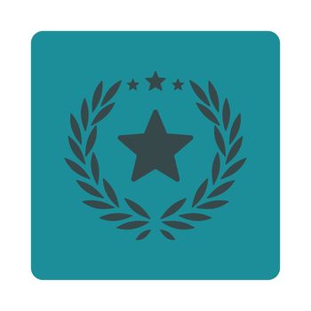Proud icon from Award Buttons OverColor Set. Icon style is soft blue colors, flat rounded square button, white background.