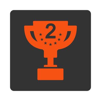 Second prize icon from Award Buttons OverColor Set. Icon style is orange and gray colors, flat rounded square button, white background.