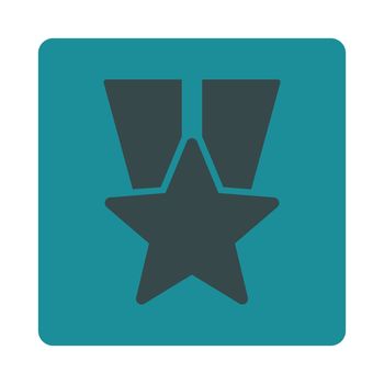 Star medal icon from Award Buttons OverColor Set. Icon style is soft blue colors, flat rounded square button, white background.