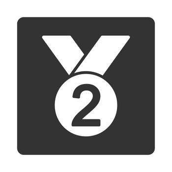 Silver medal icon from Award Buttons OverColor Set. Icon style is white and gray colors, flat rounded square button, white background.