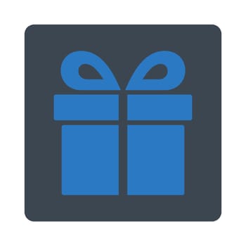 Present icon from Award Buttons OverColor Set. Icon style is smooth blue colors, flat rounded square button, white background.