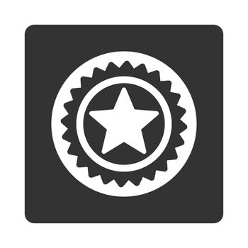 Medal seal icon from Award Buttons OverColor Set. Icon style is white and gray colors, flat rounded square button, white background.