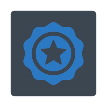 Reward seal icon from Award Buttons OverColor Set. Icon style is smooth blue colors, flat rounded square button, white background.