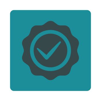 Valid icon from Award Buttons OverColor Set. Icon style is soft blue colors, flat rounded square button, white background.