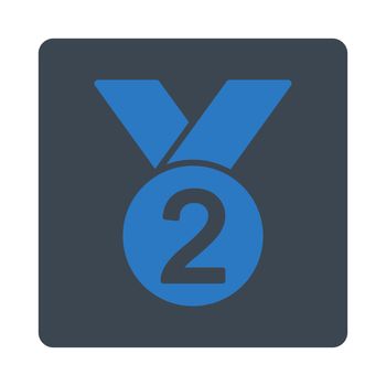 Silver medal icon from Award Buttons OverColor Set. Icon style is smooth blue colors, flat rounded square button, white background.