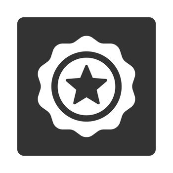 Reward seal icon from Award Buttons OverColor Set. Icon style is white and gray colors, flat rounded square button, white background.