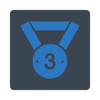 Third medal icon from Award Buttons OverColor Set. Icon style is smooth blue colors, flat rounded square button, white background.