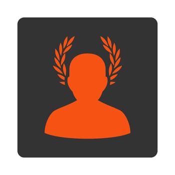 Caesar icon from Award Buttons OverColor Set. Icon style is orange and gray colors, flat rounded square button, white background.