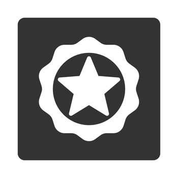 Award seal icon from Award Buttons OverColor Set. Icon style is white and gray colors, flat rounded square button, white background.