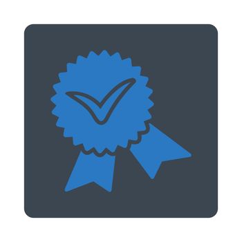 Validation seal icon from Award Buttons OverColor Set. Icon style is smooth blue colors, flat rounded square button, white background.