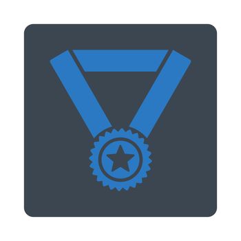 Winner medal icon from Award Buttons OverColor Set. Icon style is smooth blue colors, flat rounded square button, white background.
