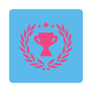 Glory icon from Award Buttons OverColor Set. Icon style is pink and blue colors, flat rounded square button, white background.
