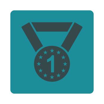 First medal icon from Award Buttons OverColor Set. Icon style is soft blue colors, flat rounded square button, white background.