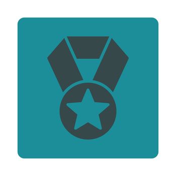 Champion medal icon from Award Buttons OverColor Set. Icon style is soft blue colors, flat rounded square button, white background.
