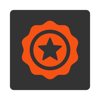 Reward seal icon from Award Buttons OverColor Set. Icon style is orange and gray colors, flat rounded square button, white background.