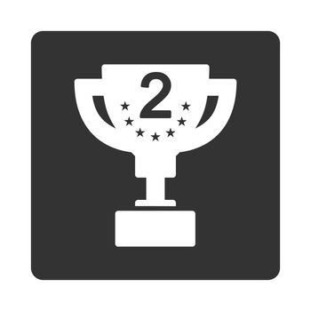 Second prize icon from Award Buttons OverColor Set. Icon style is white and gray colors, flat rounded square button, white background.