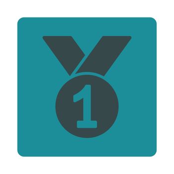 Gold medal icon from Award Buttons OverColor Set. Icon style is soft blue colors, flat rounded square button, white background.