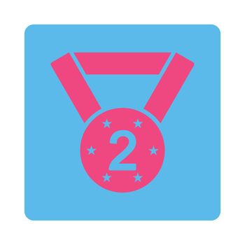 Second medal icon from Award Buttons OverColor Set. Icon style is pink and blue colors, flat rounded square button, white background.