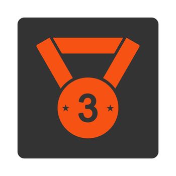Third medal icon from Award Buttons OverColor Set. Icon style is orange and gray colors, flat rounded square button, white background.