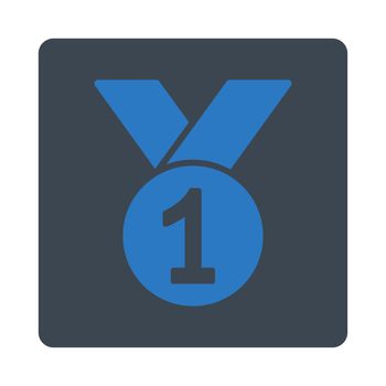 Gold medal icon from Award Buttons OverColor Set. Icon style is smooth blue colors, flat rounded square button, white background.