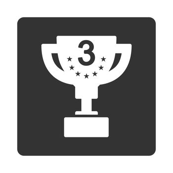 Third prize icon from Award Buttons OverColor Set. Icon style is white and gray colors, flat rounded square button, white background.