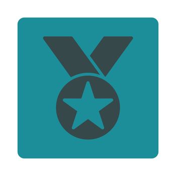 Medal icon from Award Buttons OverColor Set. Icon style is soft blue colors, flat rounded square button, white background.