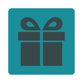 Present icon from Award Buttons OverColor Set. Icon style is soft blue colors, flat rounded square button, white background.