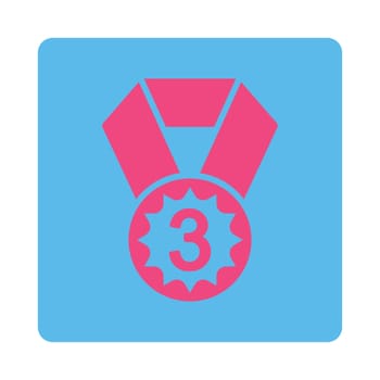 Third place icon from Award Buttons OverColor Set. Icon style is pink and blue colors, flat rounded square button, white background.