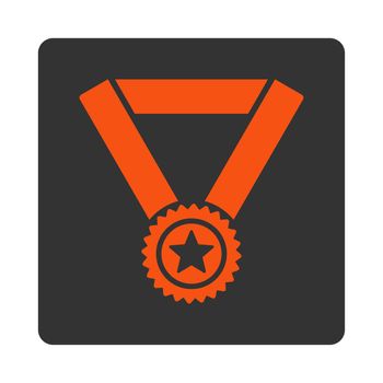 Winner medal icon from Award Buttons OverColor Set. Icon style is orange and gray colors, flat rounded square button, white background.