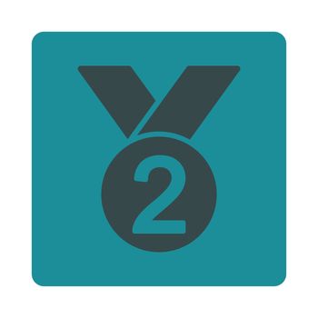 Silver medal icon from Award Buttons OverColor Set. Icon style is soft blue colors, flat rounded square button, white background.