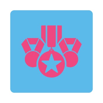 Awards icon from Award Buttons OverColor Set. Icon style is pink and blue colors, flat rounded square button, white background.