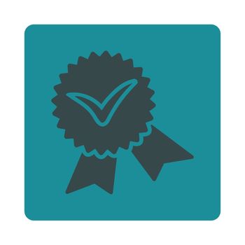Validation seal icon from Award Buttons OverColor Set. Icon style is soft blue colors, flat rounded square button, white background.