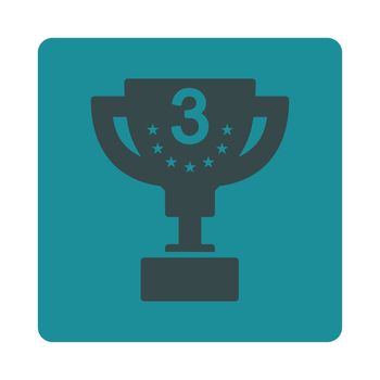Third prize icon from Award Buttons OverColor Set. Icon style is soft blue colors, flat rounded square button, white background.