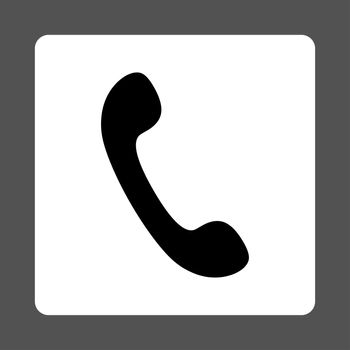 Phone icon from Primitive Buttons OverColor Set. This rounded square flat button is drawn with black and white colors on a gray background.
