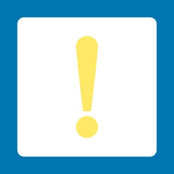 Exclamation Sign icon from Primitive Buttons OverColor Set. This rounded square flat button is drawn with yellow and white colors on a blue background.