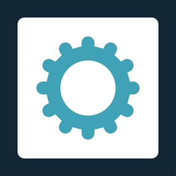 Gear icon from Primitive Buttons OverColor Set. This rounded square flat button is drawn with blue and white colors on a dark blue background.