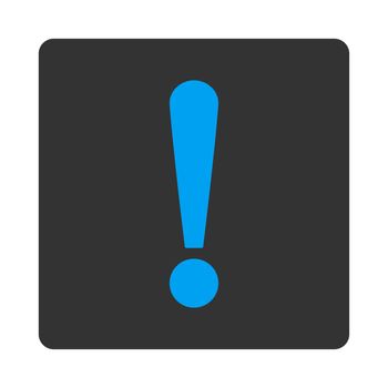 Exclamation Sign icon from Primitive Buttons OverColor Set. This rounded square flat button is drawn with blue and gray colors on a white background.