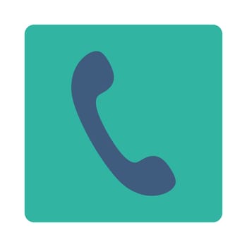 Phone icon from Primitive Buttons OverColor Set. This rounded square flat button is drawn with cobalt and cyan colors on a white background.