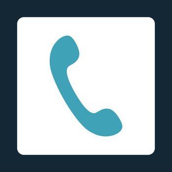 Phone icon from Primitive Buttons OverColor Set. This rounded square flat button is drawn with blue and white colors on a dark blue background.